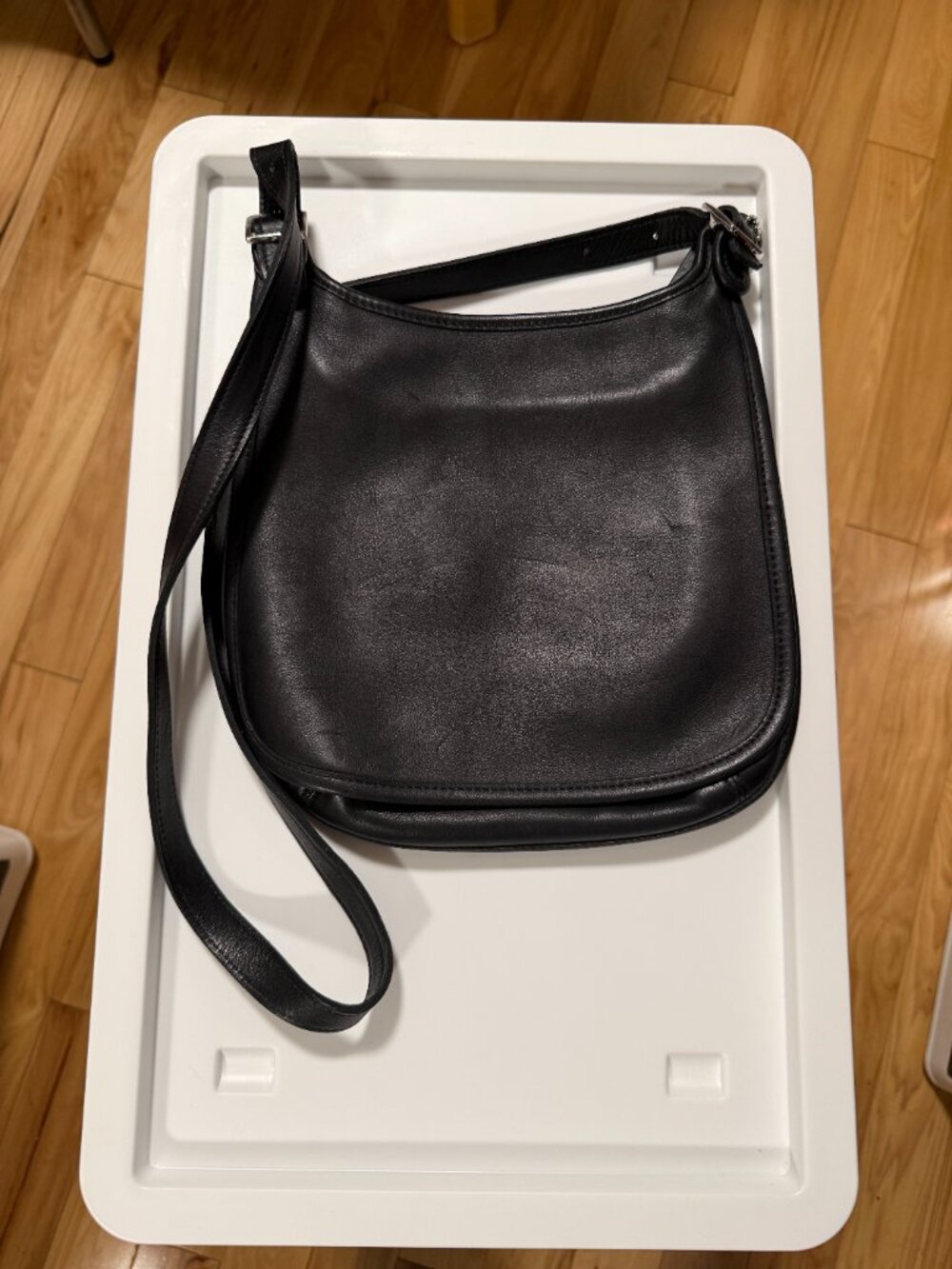Vintage Coach Black Leather Slim Hippie Flap Saddle Purse Bag 9135 Boho - Picture 4 of 16